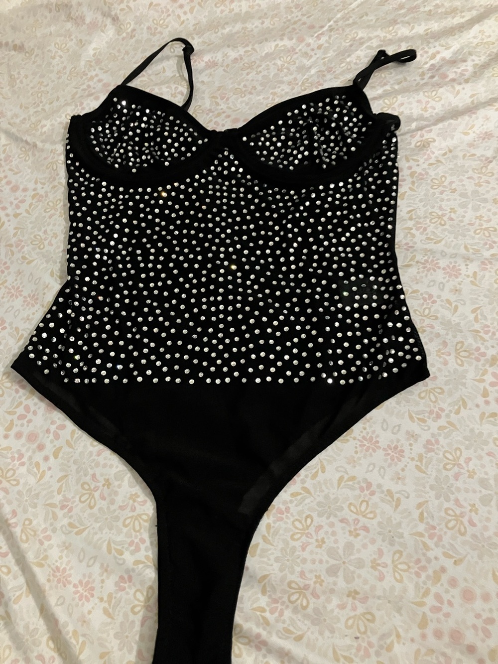 Forever 21 Black Rhinestone Studded Bodysuit